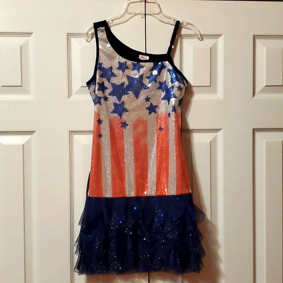 Justice | Dresses | Euc Girls 4 Super Cute Justice Sequined Stars Stripes  Dress With Ruffles | Poshmark